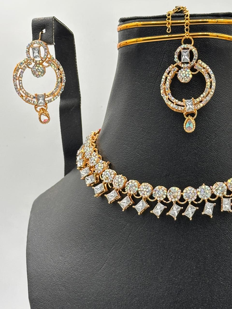 Silver Blossom Filigree Choker Set with Cerulean Crystal Accents