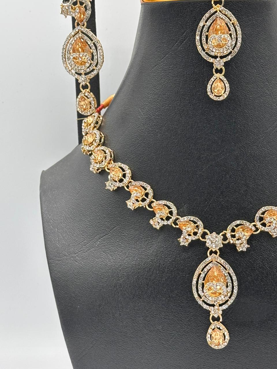 Lustrous White Bead Choker Set with Crystal Sunburst Centerpiece