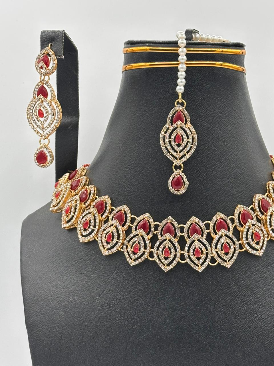 Exquisite Ruby & Polki-Style Bridal Jewelry Set