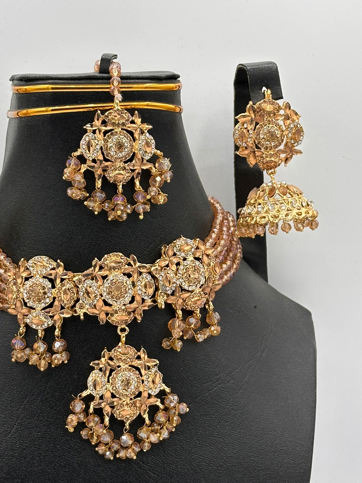 Champagne Gold Antique Choker with Traditional Jhumkas