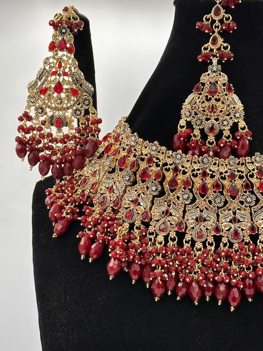 Radiant Ruby & Antique Gold Bridal Jewelry set(BS005RLNN)