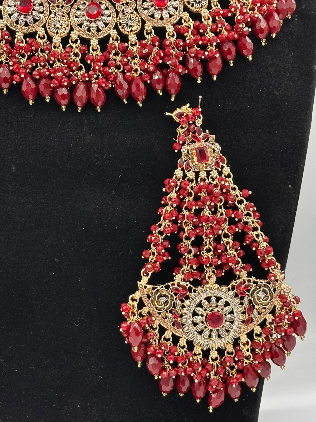 Radiant Ruby & Antique Gold Bridal Jewelry Set (BS001RGNN)