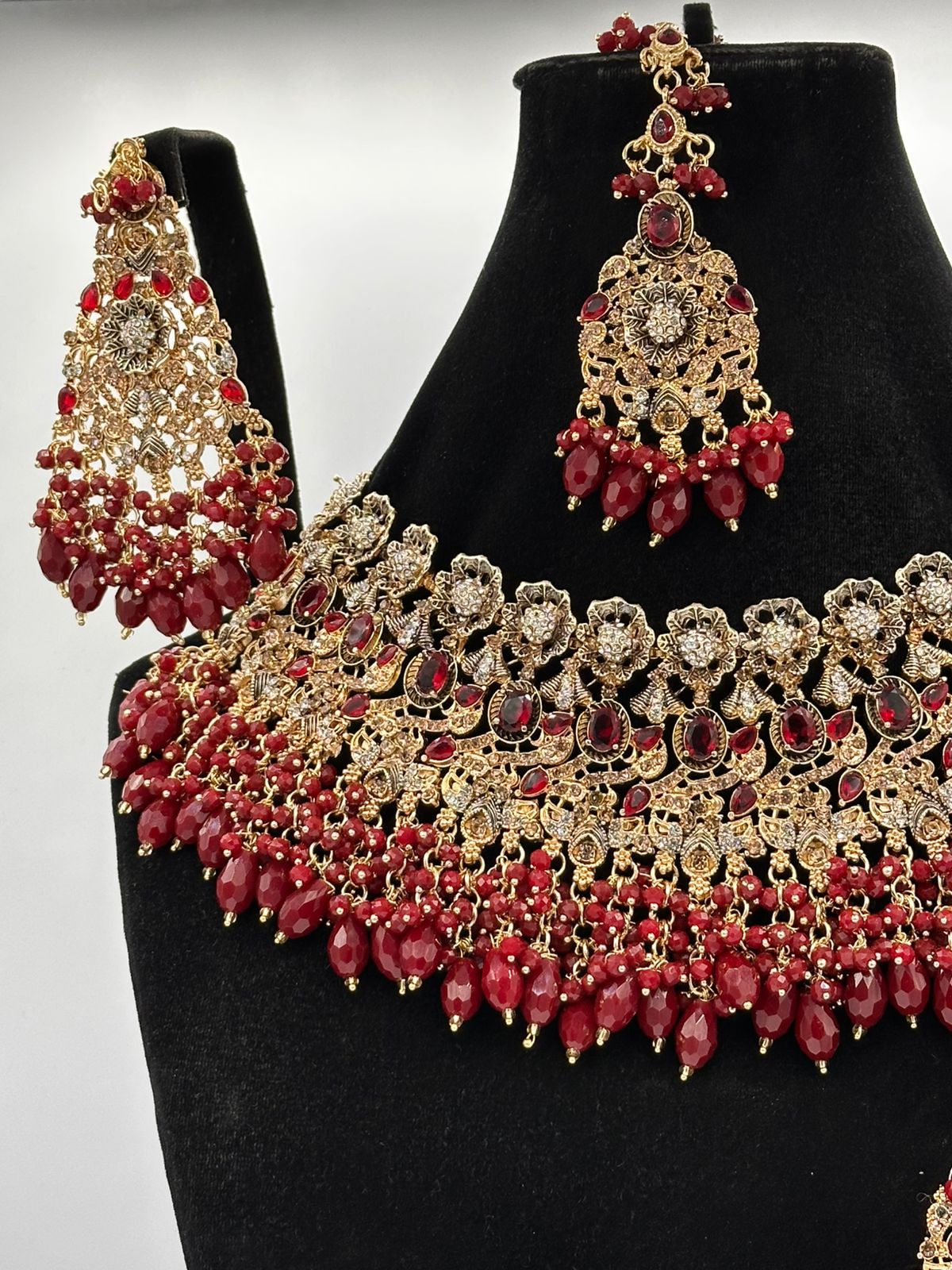 Radiant Ruby & Antique Gold Bridal Jewelry Set (BS002RLNN)