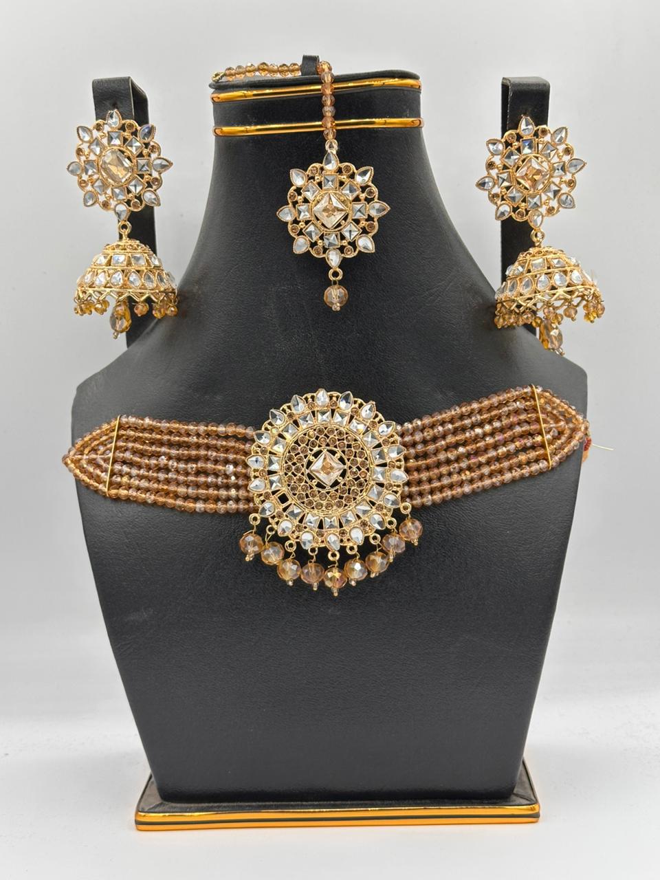 Sapphire Royalty Silver Choker Set with Marquise Crystal Vine