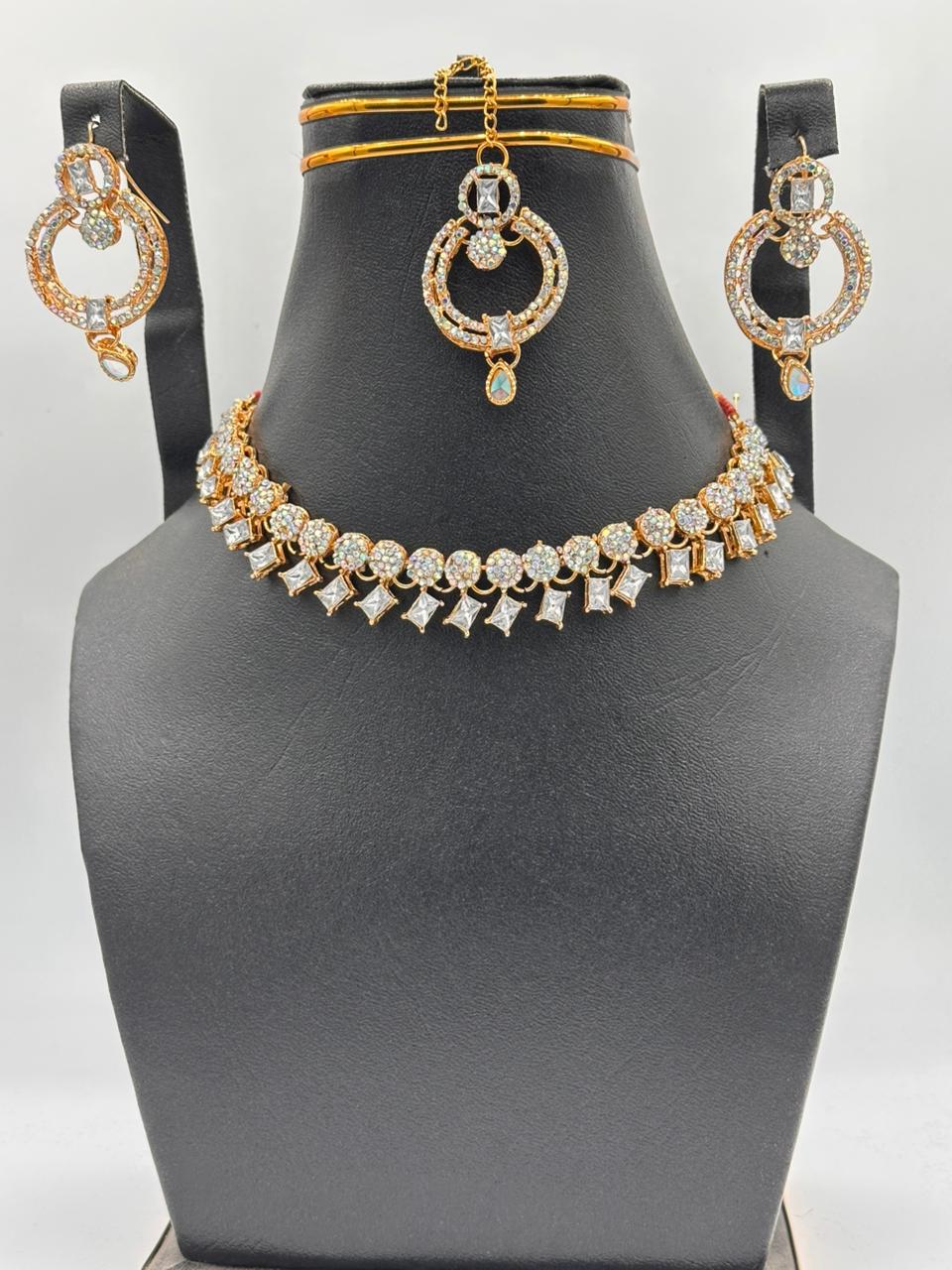 Silver Blossom Filigree Choker Set with Cerulean Crystal Accents
