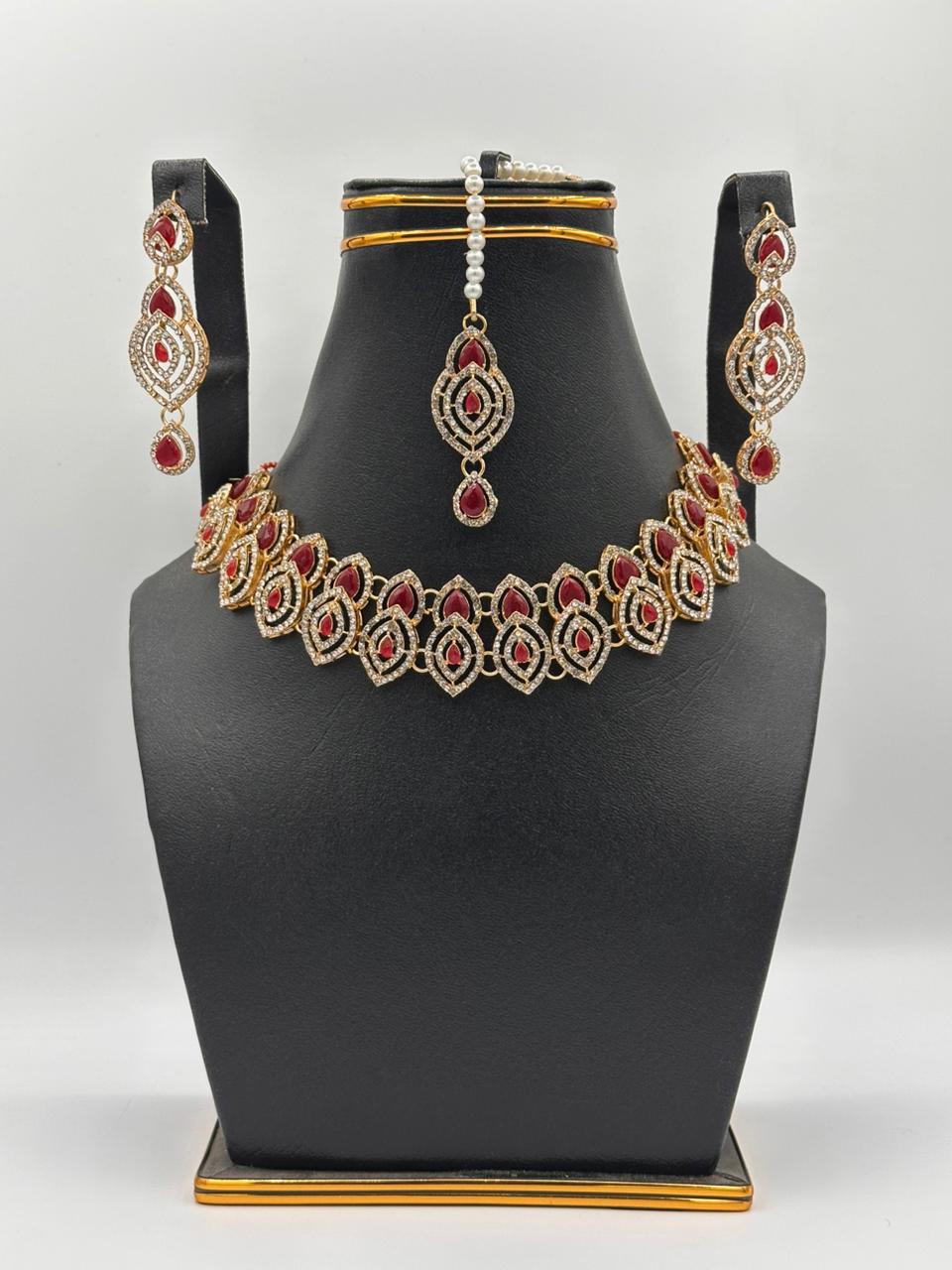 Exquisite Ruby & Polki-Style Bridal Jewelry Set