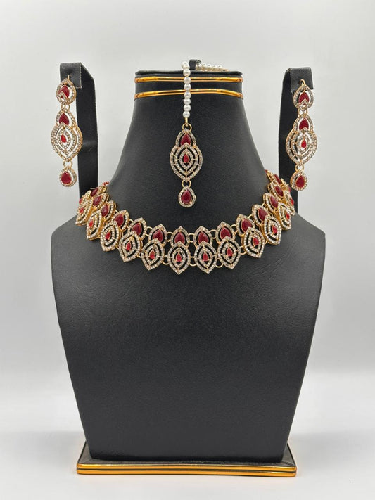 Exquisite Ruby & Polki-Style Bridal Jewelry Set
