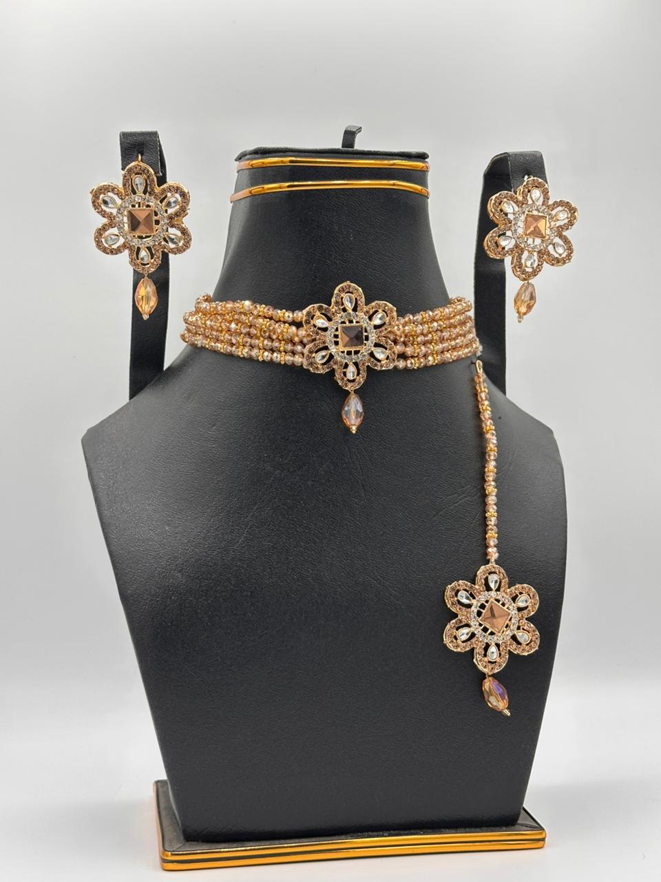 Golden Honey Blossom Choker Set - 3-Piece Floral Collection