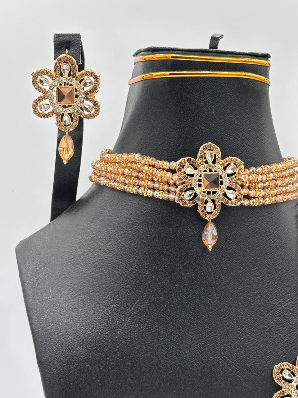 Golden Honey Blossom Choker Set - 3-Piece Floral Collection