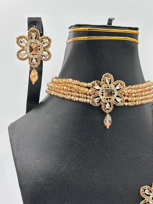 Golden Honey Blossom Choker Set - 3-Piece Floral Collection