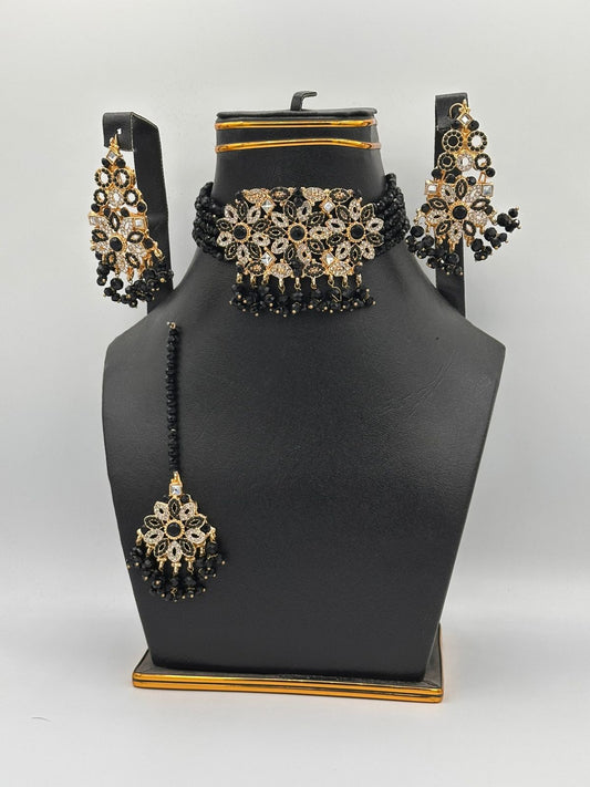 Exquisite Floral Crystal Choker Set - Traditional 3-Piece Jewelry