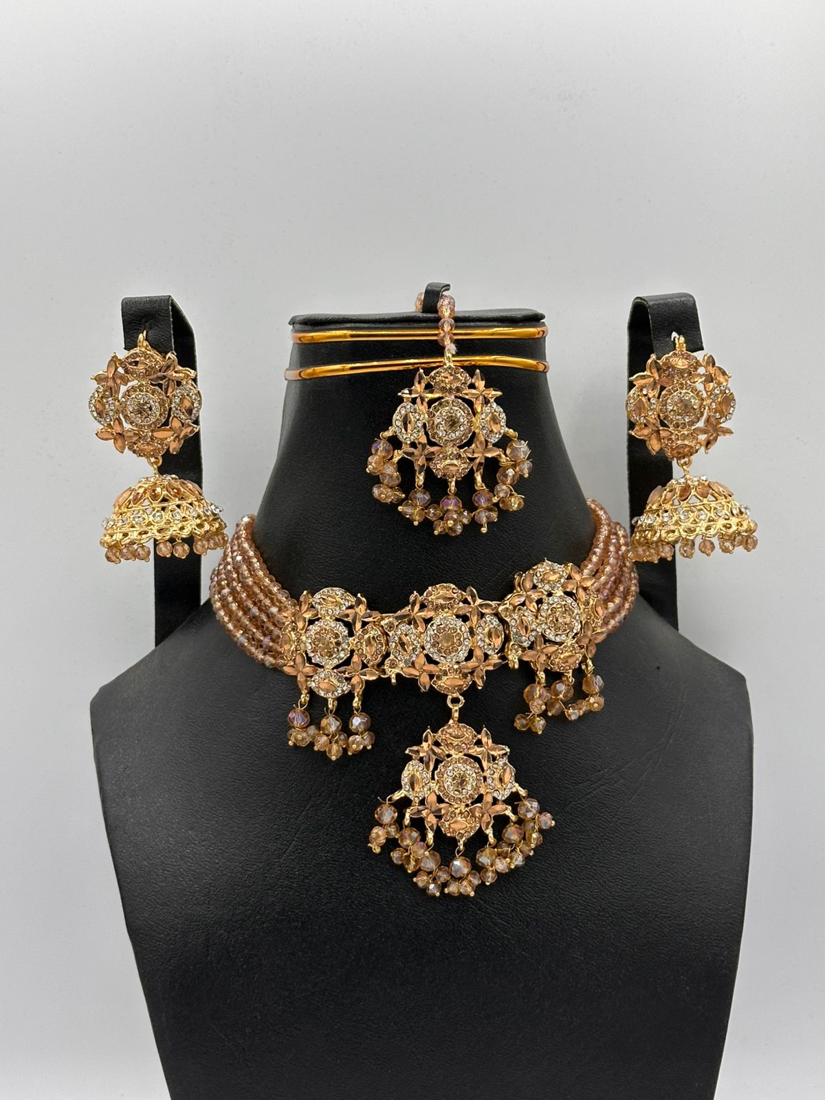 Champagne Gold Antique Choker with Traditional Jhumkas