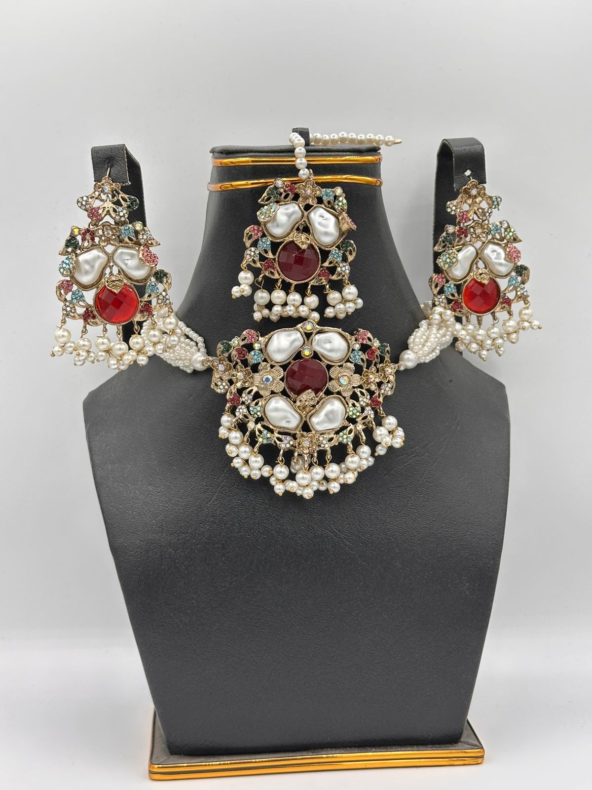 Traditional Ruby &amp; Mother-of-Pearl Meenakari Bridal Set