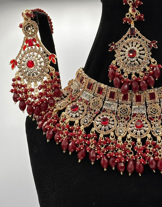 Radiant Ruby & Antique Gold Bridal Jewelry Set (BS001RGNN)
