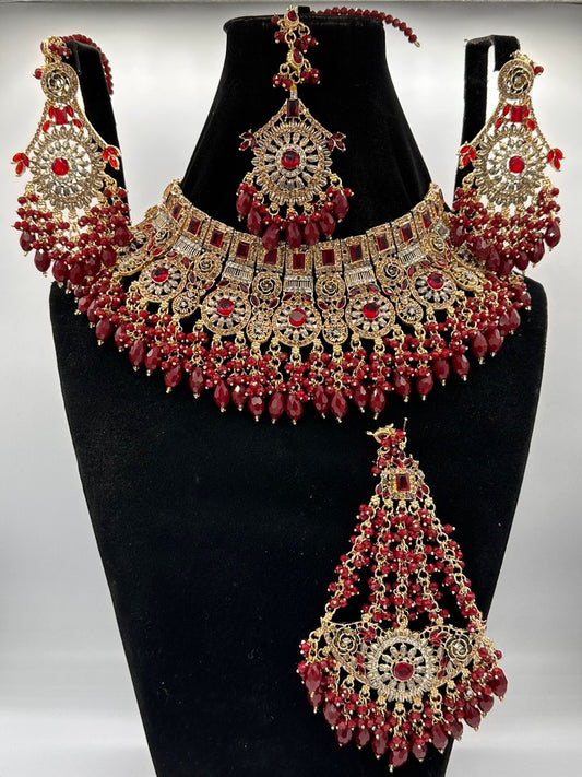 Radiant Ruby & Antique Gold Bridal Jewelry Set (BS001RGNN)