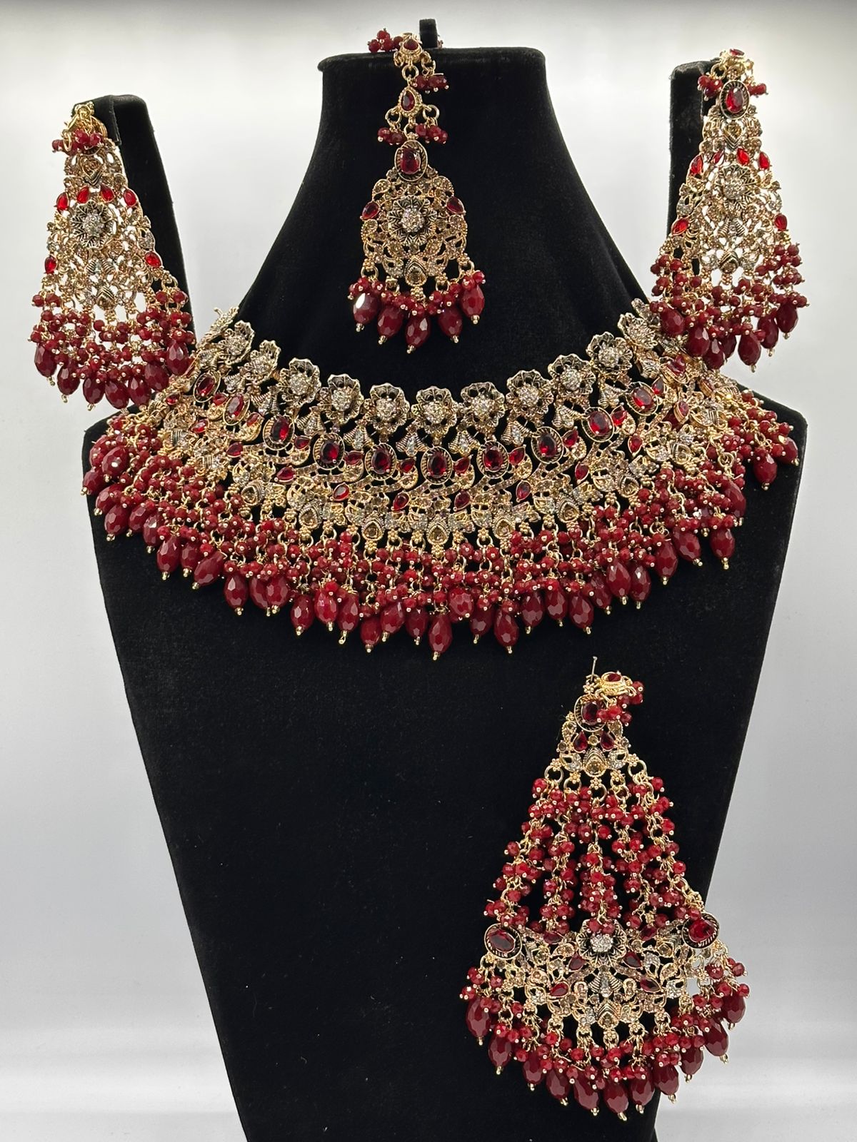 Radiant Ruby & Antique Gold Bridal Jewelry Set (BS002RLNN)