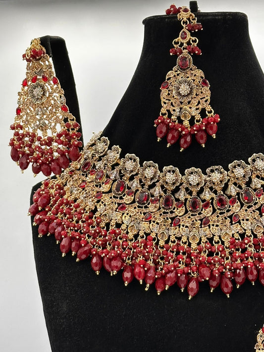 Radiant Ruby & Antique Gold Bridal Jewelry Set (BS002RLNN)